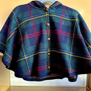 Plaid wool hooded poncho